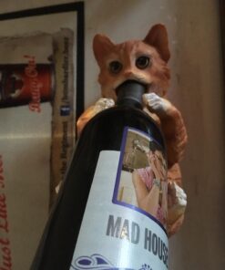 Decorative Tabby Kitty Cat Wine Bottle Holder Sculpture for Whimsical Tabletop Wine Racks and Stands or Animal Statues & Kitten Figurines As Birthday Gifts for Cat Lovers by Home-n-Gifts 15 7163SKM4RML