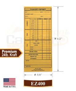 Alternative view of 1000 Cashier Depot EZ400 Cashier's Deposit Envelope, 10 Brown Kraft Envelope, 4 1/8" x 9 1/2", Heavy 24 LB, 1000 Envelopes