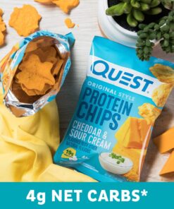Quest Nutrition Cheddar & Sour Cream Protein Chips, Low Carb, Gluten Free, Potato Free, Baked, Pack of 8 1.7 Ounce (Pack of 8) 23 71662jVG2aL