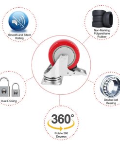 4" Swivel Plate Caster Wheels, PRITEK Heavy Duty Metal Caster Wheels Lock The Top Plate and The Wheels Replacement for Industrial Trailer or Large Home Furniture (Bearing 300lbs Each, Set of 4) Red 14 7167Z6f7USL