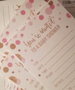 Andaz Press Blush Pink Gold Glitter Girl Baby Shower Party Collection, Games, Activities, Decorations, Blank Invitations with Envelopes, 20-pack Invitations Baby Blank 16 7167b4jd2JL