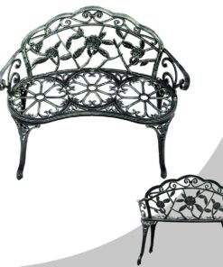 Giantex Outdoor Garden Bench Iron Patio Benches for Outdoors, Porch Bench Chair with Curved Legs Cast Aluminum Rose Antique Style, Green Antique Green 21 716Au7A3fEL