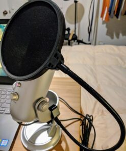 Aokeo Professional Microphone Pop Filter Mask Shield For Blue Yeti and Any Other Microphone, Mic Dual Layered Wind Pop Screen With A Flexible 360° Gooseneck Clip Stabilizing Arm Black 28 716BLwjFG0L