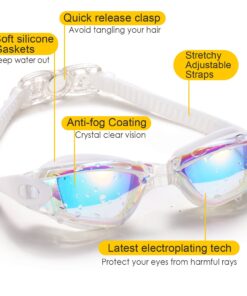 Alternative view of Yizerel Swim Goggles, 2 Pack Swimming Goggles for Adult Men Women Youth Kids Child White /Pink(mirrored)