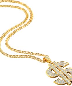 Tatuo 2 Pieces Plated Chain for Men with Dollar Sign Pendant Necklace, Hip Hop Dollar Necklace Blonde Trendy Style 17 716CmJf7atL