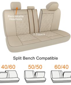CAROMOP Luxury Leather Car Seat Covers Full Set-Waterproof Seat Protectors with Split Bench Seat Covers for Cars-Universal Cars Interior Covers for Sedans, SUVs, Pick-up Trucks(Beige/Beige Line) Beige 11 716DCLLW67L
