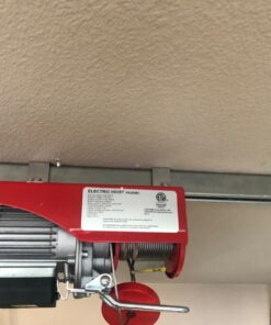 Partsam 440Lbs Lift Electric Hoist Crane Remote Control Power System, 110V Electric Hoist Zinc-Plated Steel Wire Overhead Crane Garage Ceiling Pulley Winch w/Straps (w/Emergency Stop Switch) 51 716DppZfIfL