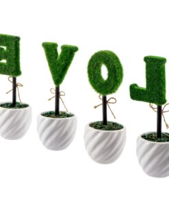 MyGift Set of 4 Decorative Artificial Sculpted Topiary Hedge Planter with Lettering That Spell Love in White Ceramic Pots 24 716EfQd eZL