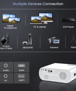 HOMPOW Projector, Native 1080P Full HD Bluetooth Projector with Speaker, 9500 Lumens Outdoor Portable Movie Mini Projector Compatible with Laptop, Smartphone, TV Stick, Xbox, PS5 white 25 716FZ KPxzL