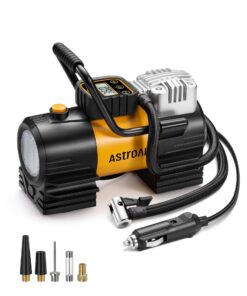 AstroAI Tire Inflator Portable Air Compressor (Up to 150 PSI) Tire Pump for Car 12V DC Digital Air Pump with 12 LEDs Super Bright Light for Bicycle, Motorcycle, Automotive Car Accessories Yellow Type 2
