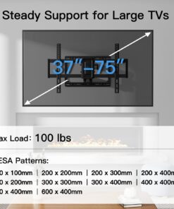 Pipishell Full Motion TV Wall Mount for 37-75 inch Flat/Curved TVs up to 100lbs, Wall Mount TV Bracket Swivel and Tilt, TV Mount Fits 8/12/16" Wood Studs, Max VESA 600x400mm, PILF3 29 716I901N7dL