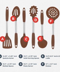 Culinary Couture 6-Piece Stainless Steel & Silicone Kitchen Utensils Set, Silicone Cooking Utensils, Heat Resistant Kitchen Cooking Utensils Set, Includes a Bonus Recipe E-Book, Brown 6 Piece - Large 13 716J3O UU3L