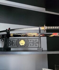 Makoto Hand Forged Razor Sharp 41" Black Samurai Katana Sword - Hand Painted High Gloss Black Scabbard Dragon_Round Tsuba 22 716JA0kveOL