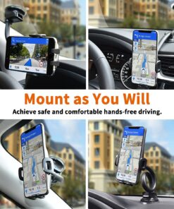 1Zero Solid Car Truck Phone Mount Holder with 14-Inch Gooseneck Long Arm, Windshield Window Mobile Holders w/Industrial-Strength Suction Cup, Anti-Shake Stabilizer Compatible All Cell Phones iPhone Black Mirror Surface with Silver Ring 28 716KFji08fL