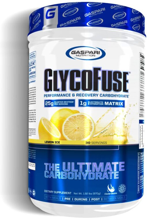 Gaspari Nutrition Glycofuse: Performance and Recovery Carbohydrate, 25g Cluster Dextrin and 1g Electrolyte and Hydration Matrix (30 Servings, Lemon Ice) 1.92 Pound (Pack of 1)