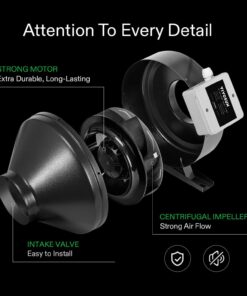 Alternative view of VIVOSUN Grow Tent Ventilation System Kit: 6 Inch 440 CFM Inline Fan with Speed Controller, 6 Inch Carbon Filter and 8 Feet Black Ducting with a Pair of Rope Hanger