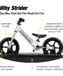 Strider 12” Pro Bike + Rocking Base - Helps Teach Baby How to Ride a Balance Bicycle - for Kids 6 Months to 5 Years - Easy Assembly & Adjustments Silver 12 716LRPvjSeL