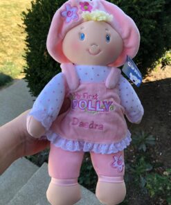 GiftsForYouNow Pink My First Dolly Personalized Doll, 12" x 11", Plush Blonde Doll, Personalized Doll for Baby 7 716NoKyqUmL