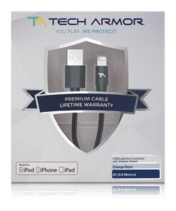 Alternative view of Tech Armor Apple MFi Certified Lightning Cable to USB A - 2FT Space Grey - Tough-Braided Extra-Strong Jacket - Sync/Charge iPhone & iPad Lightning 2 ft