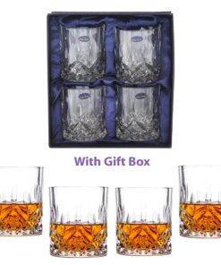 Amlong Crystal Lead-Free Double Old Fashioned Crystal Whiskey Glass - Classic Stylish Design – Perfect for Scotch, Bourbon, Cognac and Cocktail Glasses, 9 oz., Set of 4 With Gift Box Classic - 9 Ounce 20 716P7nz XpL