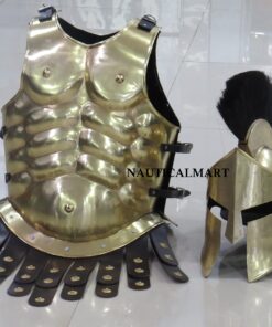 Roman Muscle Armor Set Medieval Cuirass with Spartan Helmet, Leg & Arm Guard - Halloween Gold 9 716QGpoEBCL