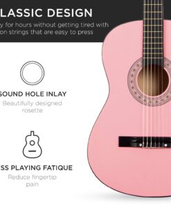 Best Choice Products 38in Beginner All Wood Acoustic Guitar Starter Kit w/Gig Bag, Digital Tuner, 6 Celluloid Picks, Nylon Strings, Capo, Cloth, Strap w/Pick Holder - Pink 26 716RNMXwDL