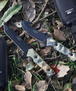 Mossy Oak Fixed Blade Hunting Knife Set - 2 Piece, Full Tang Handle Straight Edge and Gut Hook Blades Game Processing Knife, Sheath Included 28 716UA Pxl3L