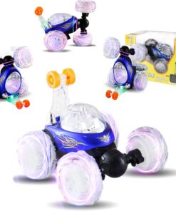 Haktoys Remote Control Stunt Car Radio Control Invincible Tornado Truck Rechargeable with Flashing Lights and Quiet Play Mode Tumbling and Spinning Action RC Car for Kids Blue 26 716WwLmEhXL