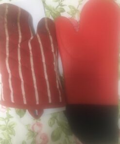 HOMWE Extra Long Professional Silicone Oven Mitt, Oven Mitts with Quilted Liner, Heat Resistant Pot Holders, Flexible Oven Gloves, Red, 1 Pair, 14.7 Inch 41 716arTfLJYL