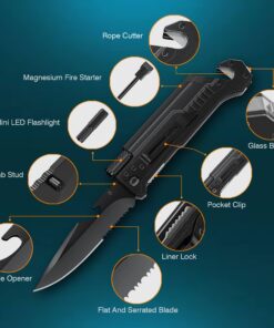 Snake Eye Tactical Tactical 6-in-1 Multi-tool Knife with Flint Fire Starter, LED Light, Bottle Opener, Belt Cutter and Windows Breaker BK-4 16 716bKuLcWlL