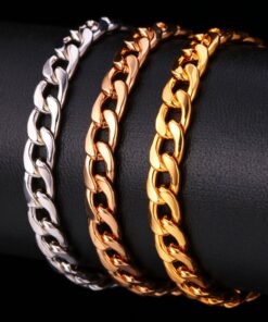 U7 Link Bracelets for Men, Stainless Steel/Black/Gold Plated Cuban Link Chain Bracelets, Unisex Chunky Bracelets, Xmas Fathers Day Jewelry for Him 03.Cuban link-7mm-gold 8.2 Inches 19 716eLOzHC9L