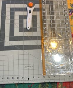 Fiskars Rotary Cutter 3-Piece Set - 45mm Stick Rotary Cutter for Fabric, Cutting Mat, and Sewing Ruler - Craft Supplies - Gray Cutting Mat + Rotary Cutter Set Standard 3-Piece 53 716gXxVoUbL 1