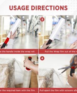 Stretch Wrap Roll with Handle 15” x 1000Ft – 80 Gauge – Heavy Duty Plastic Shrink wrap Roll with Rotating Handles for Pallet Wrap Film - Plastic Wrap for Moving Supplies - Shrink Wrap for Moving, 15 Inch 19 716h4ugHEkL