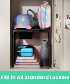 LockerMate Adjust-A-Shelf Locker Shelf & Organizer, Extends to Fit Your Locker, Includes Storage Drawer, Black Shelf with Drawer 9 716iNbRBJL