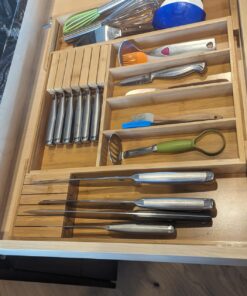 Utensil Organizer for Kitchen Drawers - Bamboo Silverware Organizer - Expandable Utensil Holder and Cutlery Tray with Divider and Removable Knife Block | 17” Long, Adjustable from 13” to 22.2” W' Knife Block 29 716kAt1vxL