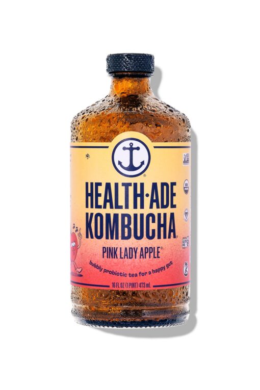 Health-Ade Kombucha Tea Organic Drink, Fermented Tea with Living Probiotics, Detoxifying Acids, Supports Gut Health, Non-GMO, Vegan, Gluten Free, 12 Pack (16 Fl Oz Bottles), Pink Lady Apple