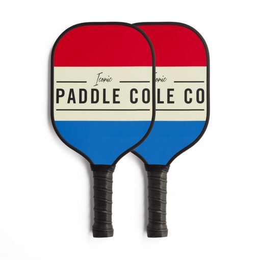 Iconic Paddles Pickleball Paddle – Graphite Face with Polypropylene Honeycomb Composite Core – Cushion Grip – Protective Neoprene Cover – Multiple Color Options Red Blue Set