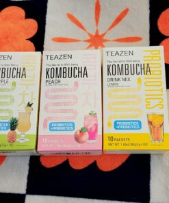 Teazen Kombucha Tea, Zero Sugar, Sparkling Fermented Powdered Mix Beverage from Korea, Live Probiotics & Prebiotics, 10 Sticks, 1.76oz (Peach) Peach 14 716lktELKqL