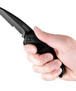Kershaw Kuro Tanto Black Serrated Pocket Knife, 3.1” Steel Blade with Assisted Opening, Glass-Filled Nylon Handle with Deep-Carry Pocketclip, Small Folding Knife 28 716mMBXWW5L