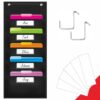Organization Pocket Chart, Wall File Organizer Folder with 5 File Pockets, 5 Dry-Erase Name Cards Plus 2 Over Door Hooks, 14 X 28 inch 5 Pockets(14” x 28”) Nylon Pockets