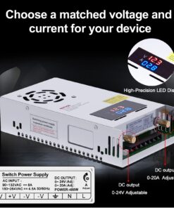 IMAYCC Adjustable Power Supply with LED Display - 110V AC to 24V DC Converter 480W 20A 480W 24V 16 716nNPSy53L