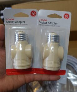 Power Gear 2-Outlet Socket Adapter, Add 2 Outlets to a Bulb Socket, 2 Prong, Polarized Outlets, Medium Base Socket, Use in Workshop, Garage or Utility Room, UL Listed, Light Almond, 54178 25 716nbwEuBaL