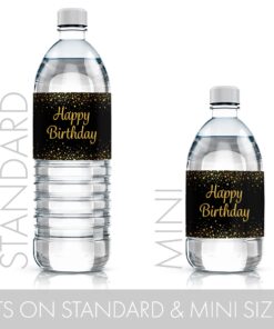 Black and Gold Happy Birthday Party Water Bottle Labels - 24 Stickers 14 716oLON1kfL