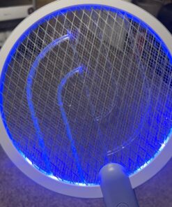 Electric Fly Swatter Racket, Mosiller 4000V 2 in 1 Bug Zapper with USB Rechargeable Base, Powerful Mosquitoes Trap Lamp & Fly Killer with 3 Layer Safety Mesh for Home, Bedroom, Kitchen, Patio (1 Pack) 1 Pack 39 716otPAlMnL