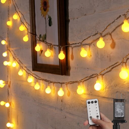 Minetom Globe String Lights, 33 Feet 100 Led Fairy Lights Plug in, 8 Modes with Remote Mini Globe Lights for Indoor Outdoor Bedroom Party Wedding Garden Christmas Tree Decor, Warm White 33Ft