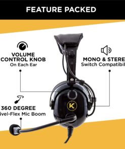 KORE AVIATION KA-1 General Aviation Headset for Pilots | Mono and Stereo Compatibility, Passive Noise Reduction, Noise Canceling Microphone, Gel Ear Seals, Adjustable Headband, Headset Bag 24 716rwscCKrL