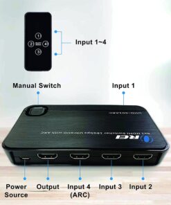 Alternative view of OREI 4 in 1 Out 4K HDMI Switch, 4K@60Hz 4:4:4 ARC Auto Switch EDID HDMI 2.0, 18Gbps, HDCP 2.2, Dolby Passthrough CEC, HDR10, Dolby Vision