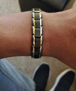 COOLSTEELANDBEYOND Magnetic Stainless Steel Mens Gold Black Power Element Bracelet with Magnets and Free Link Removal Kit Gold and Black 22 716t31VlCqL