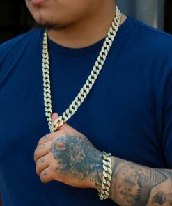 Alternative view of Gold Color Tone Brass Fully CZ Iced Out 15mm 30" Hip Hop Miami Cuban Chain & 9" Bracelet (NOT REAL GOLD)