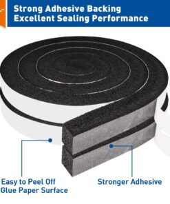 MAGZO Adhesive Foam Weather Stripping 1 Inch W X 1 Inch T, Thick Window Air Conditioner Sealer Open Cell High Resilience, Total Length 13 Feet (6.5ft x 2 Rolls) 1in x 1in x 13FT 16 716xvEYl4XL